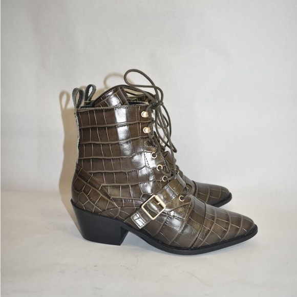 All Saints Katy Leather Croc Boots (Brown) - Picture 2 of 8